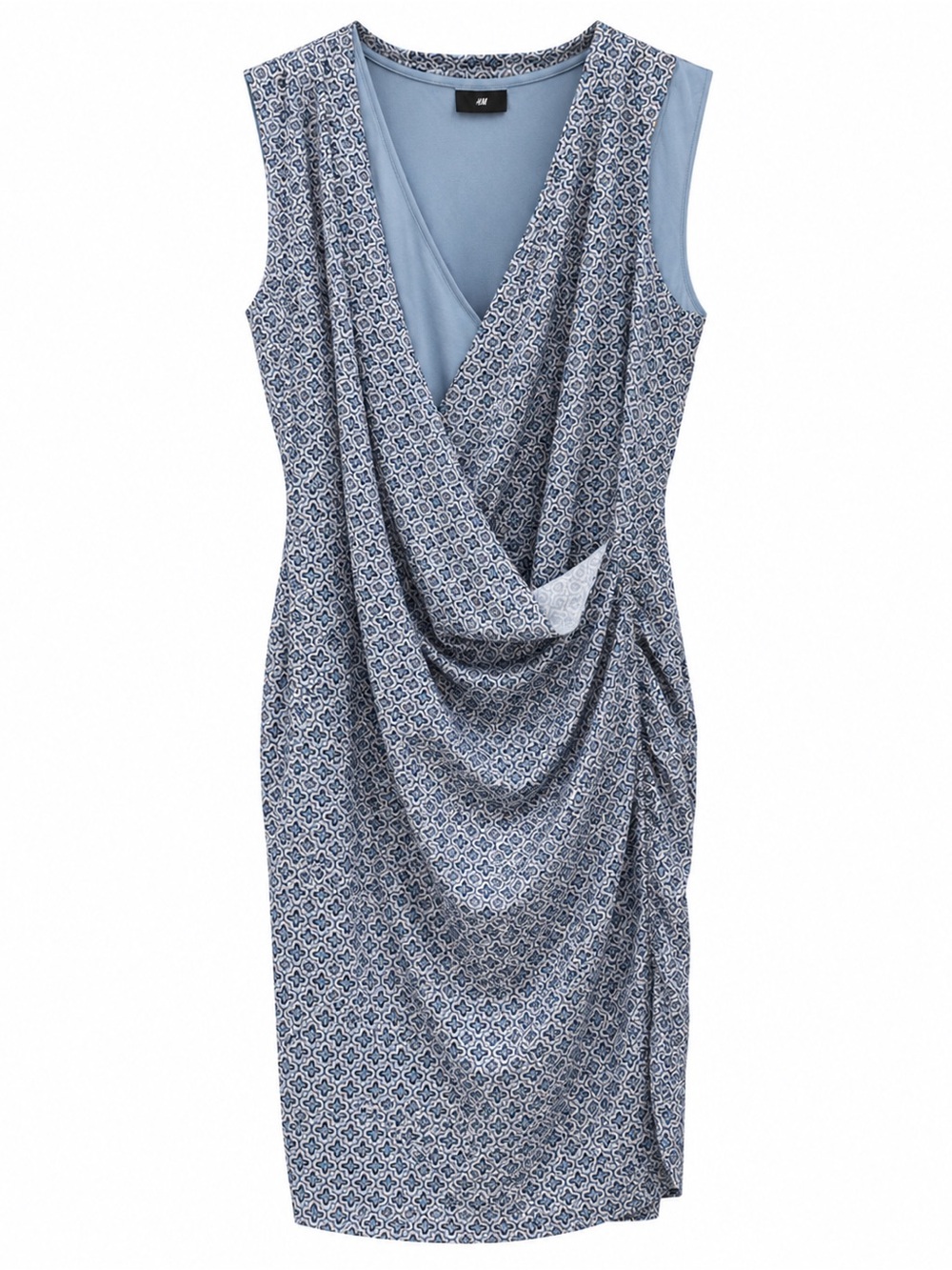 H&M Light Blue Patterned Asymmetrical Draped Dress